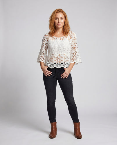 Damen Häkeloberteil mit weitem Schnitt und durchbrochenem Design EB