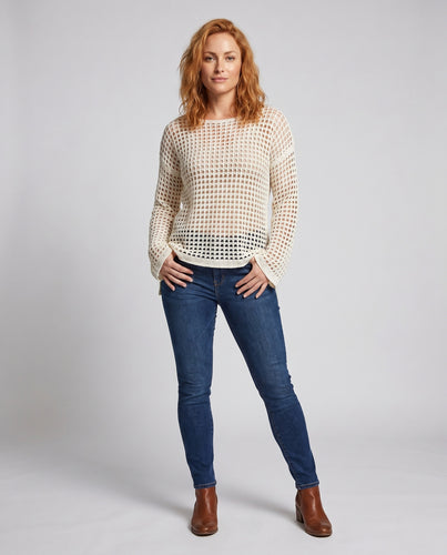 Damen Häkelpullover mit luftiger Struktur und weitem Schnitt EB
