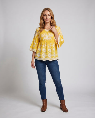 Damen luftige Bluse mit floralen Stickereien EB