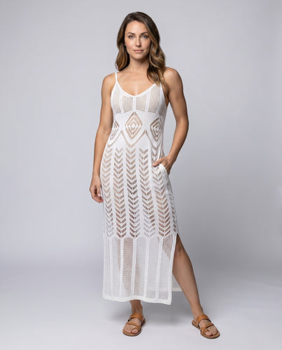 Damen luftige Häkelrobe mit elegantem geometrischen Design EB