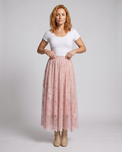 Damen Maxirock mit floralen Spitze und transparentem Overlay EB