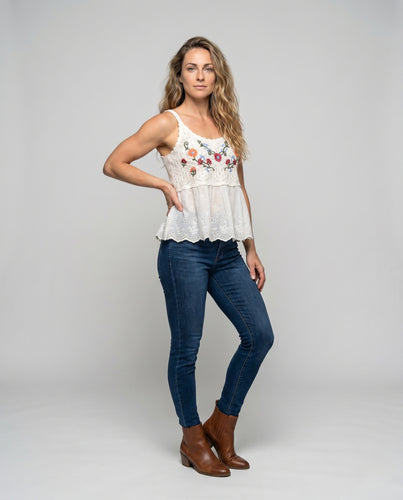 Damen Spitzenbluse mit floralen Stickereien EB