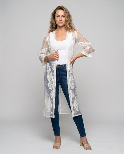 Damen Strandkimono mit kunstvollen bestickten Details EB