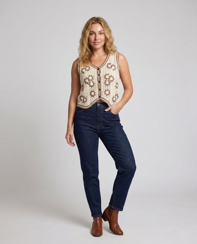 Damen Strickweste mit Blumenmuster EB