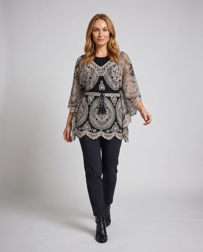 Damen transparente Häkelbluse mit floralen Mustern EB