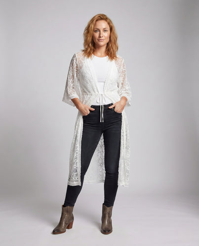 Damen transparente Häkelrobe mit floralem Design EB