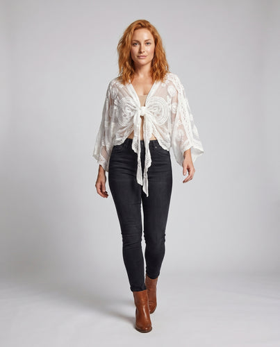 Damen transparente Häkelrobe mit floralem Design EB