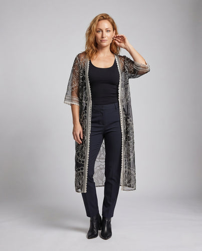 Damen transparente Häkelrobe mit floralen Motiven EB