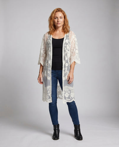 Damen transparente Häkelrobe mit floralen Mustern EB