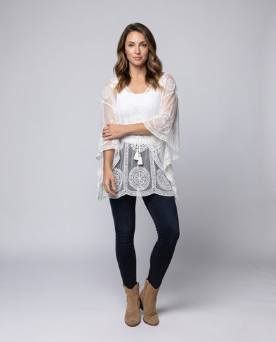 Damen transparente Häkelrobe mit romantischen Blumendetails EB