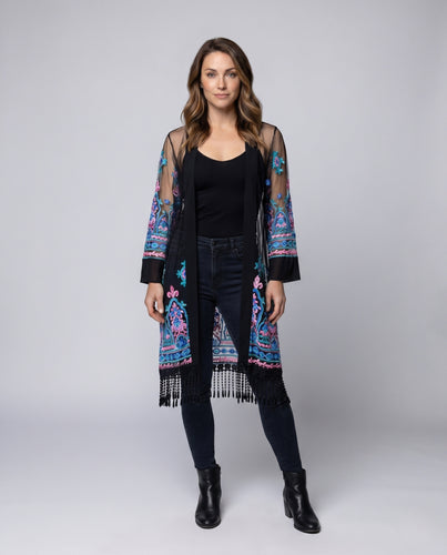 Damen Transparente Kaftan mit kunstvollen Stickereien EB