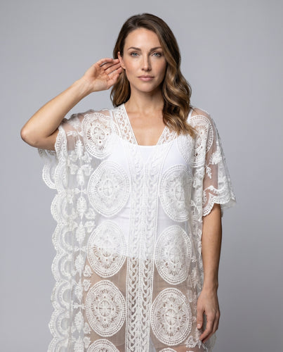 Damen Transparente Sommerrobe mit kunstvollem Häkelmuster EB