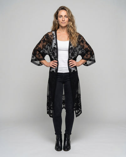 Damen transparente Spitzenjacke mit floralen Mustern EB