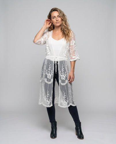 Damen transparente Spitzenrobe mit filigranen Applikationen EB