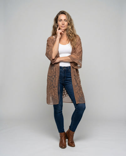Damen transparente Spitzenrobe mit floralem Design EB