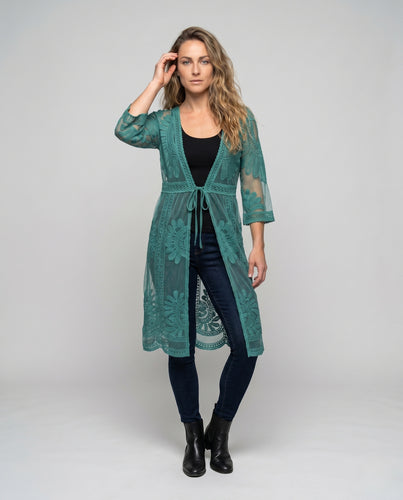 Damen transparente Spitzenrobe mit floralen Applikationen EB