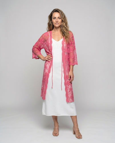Damen Transparente Spitzenrobe mit floralen Applikationen EB