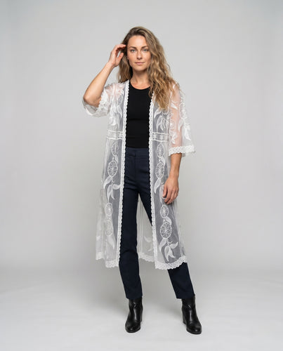 Damen transparente Spitzenrobe mit floralen Details EB