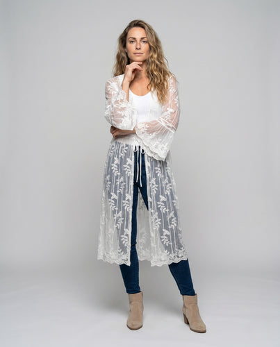 Damen transparente Spitzenrobe mit floralen Details EB