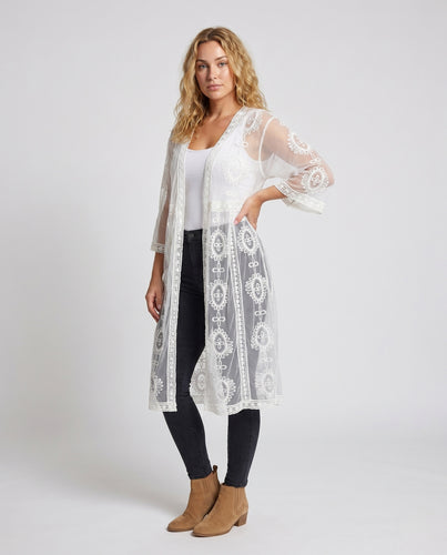 Damen transparente Spitzenrobe mit floralen Mustern EB