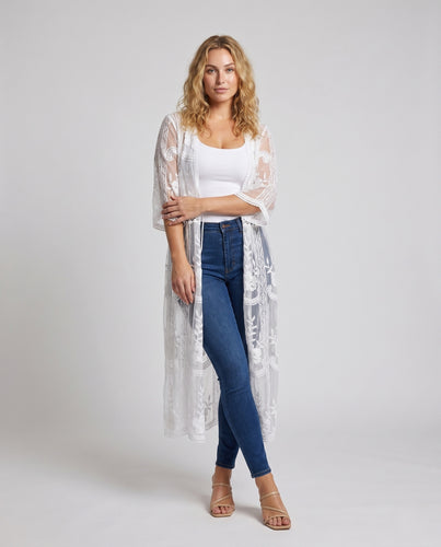 Damen transparente Spitzenrobe mit kunstvollen Blumenstickereien EB