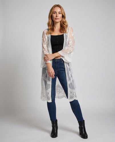 Damen transparente Strandrobe mit kunstvollen floralen Mustern EB