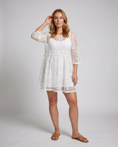 Damen transparenter Kaftan aus feiner Spitze mit floralen Akzenten EB