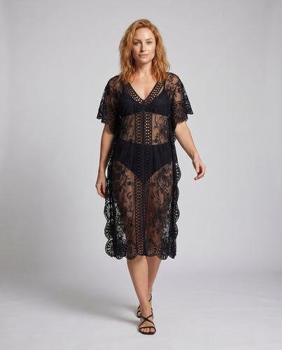 Damen transparenter Kaftan mit kunstvollen Häkelarbeiten EB