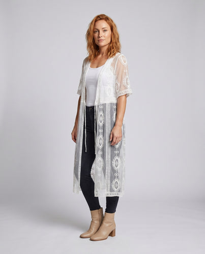 Damen transparentes Strandcover-Up mit floralen Spitzenakzenten EB