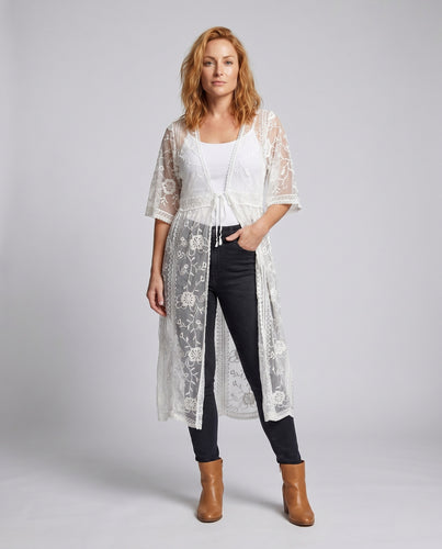Damen transparentes Strandkleid mit floralen Applikationen EB