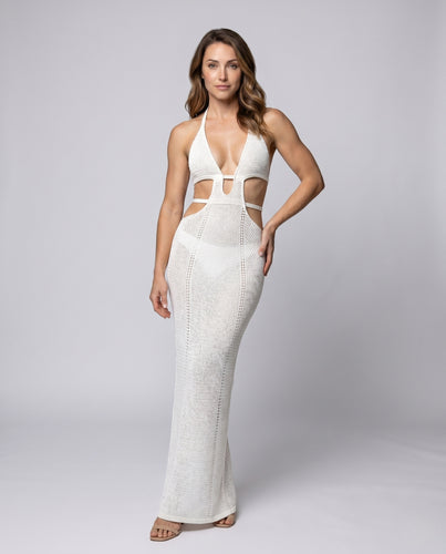 Damen Elegantes gehäkeltes Maxikleid mit Cut-Out-Details EB