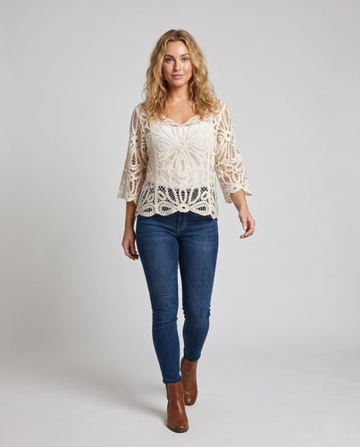 Damen Häkel-Bluse mit floralen Mustern EB
