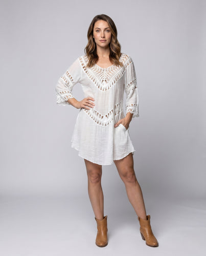 Damen Strandkleid mit Häkel-Detaillierung EB