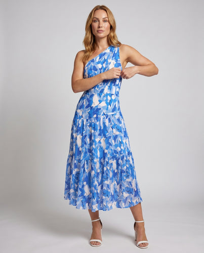 Damen asymmetrisches Maxikleid mit Volant EB