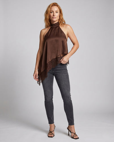 Damen asymmetrisches Top mit Spitzenakzenten EB