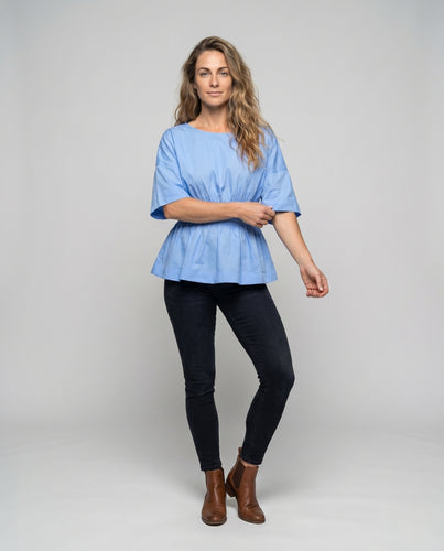 Damen Bluse mit lässigem Schnitt und elastischem Bund EB
