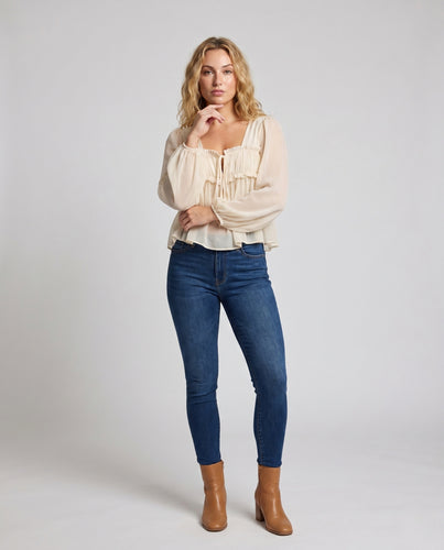 Damen Chiffon-Bluse mit Rüschendetails und Bindeband EB