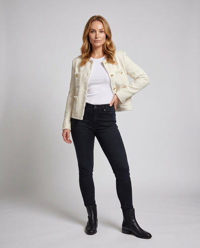 Damen Elegante Kurzjacke aus hochwertigem Bouclé-Material mit dekorativen Knöpfen EB