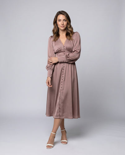 Damen Elegantes Midi-Kleid mit tailliertem Schnitt und Puffärmeln EB