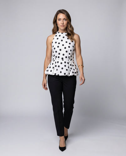 Damen Elegantes Polka Dot Peplum-Top EB
