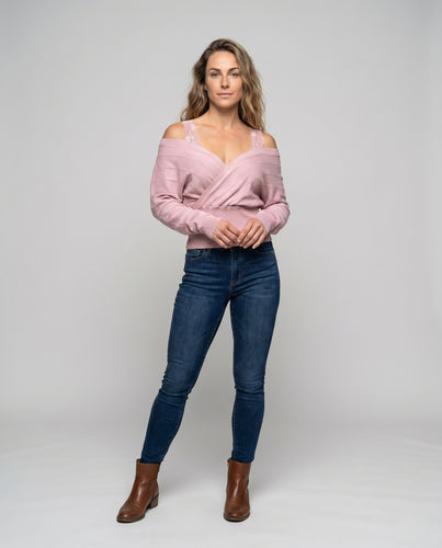 Damen elegantes Wickeloberteil mit Spitzenakzenten EB
