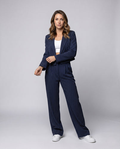 Damen gestreiftes Blazer-Set mit weitem Schnitt EB