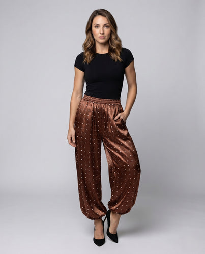 Damen Glänzende Satin-Hose mit Punkten EB
