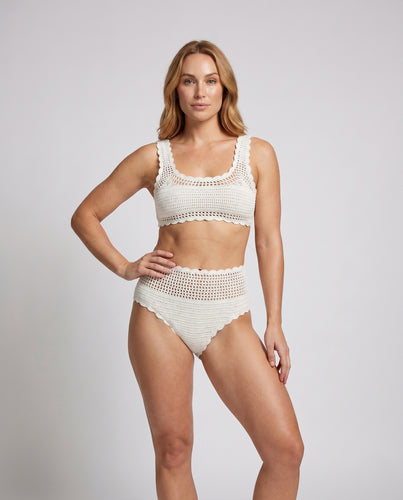 Damen Häkel-Bikini-Set mit hohem Bund und romantischem Wellenmuster EB