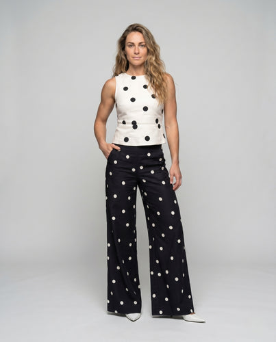 Damen Hochtaillierte Palazzo-Hose mit Polka Dots EB