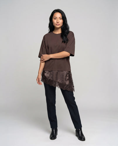 Damen Oversized T-Shirt mit Spitzenabschluss EB