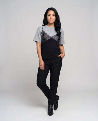 Damen Oversized T-Shirt mit Spitzenunterkleid EB