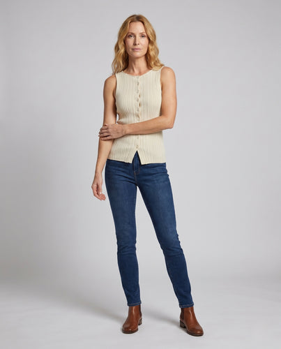 Damen Rippstricktop mit Knöpfen EB