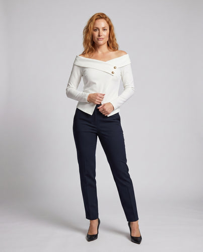 Damen Bluse mit schickem Off-Shoulder Design und eleganten Knopfdetails EB