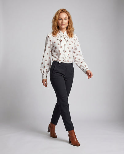 Damen Bluse mit Schleifenkragen und floralem Print EB